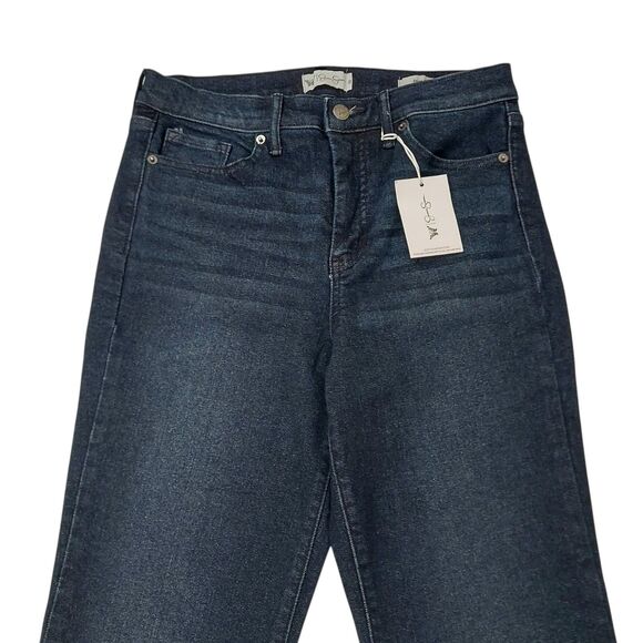 Jessica Simpson Daisy Flare Jeans Womens 10 Blue Dark Wash Stretch Raw Hem Denim - Picture 2 of 13